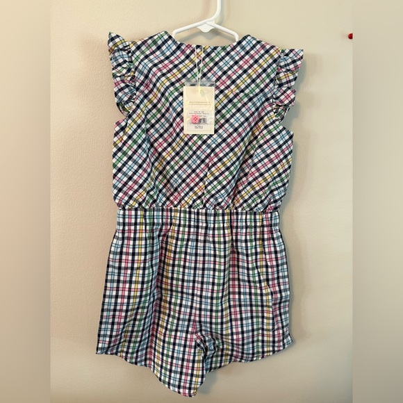 The Beaufort Bonnet Colorful Navy Plaid Kids Romper - Picture 2 of 3